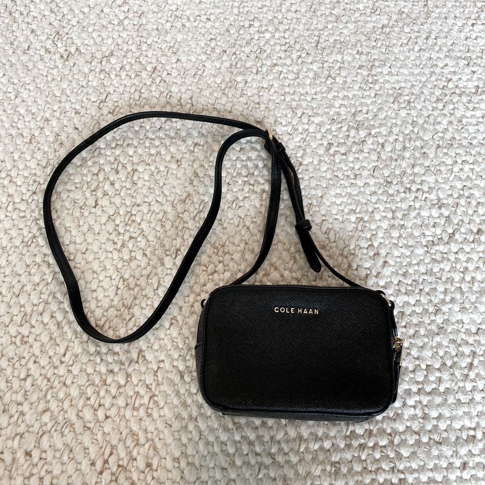 Cole Haan black leather small crossbody with adjustable strap